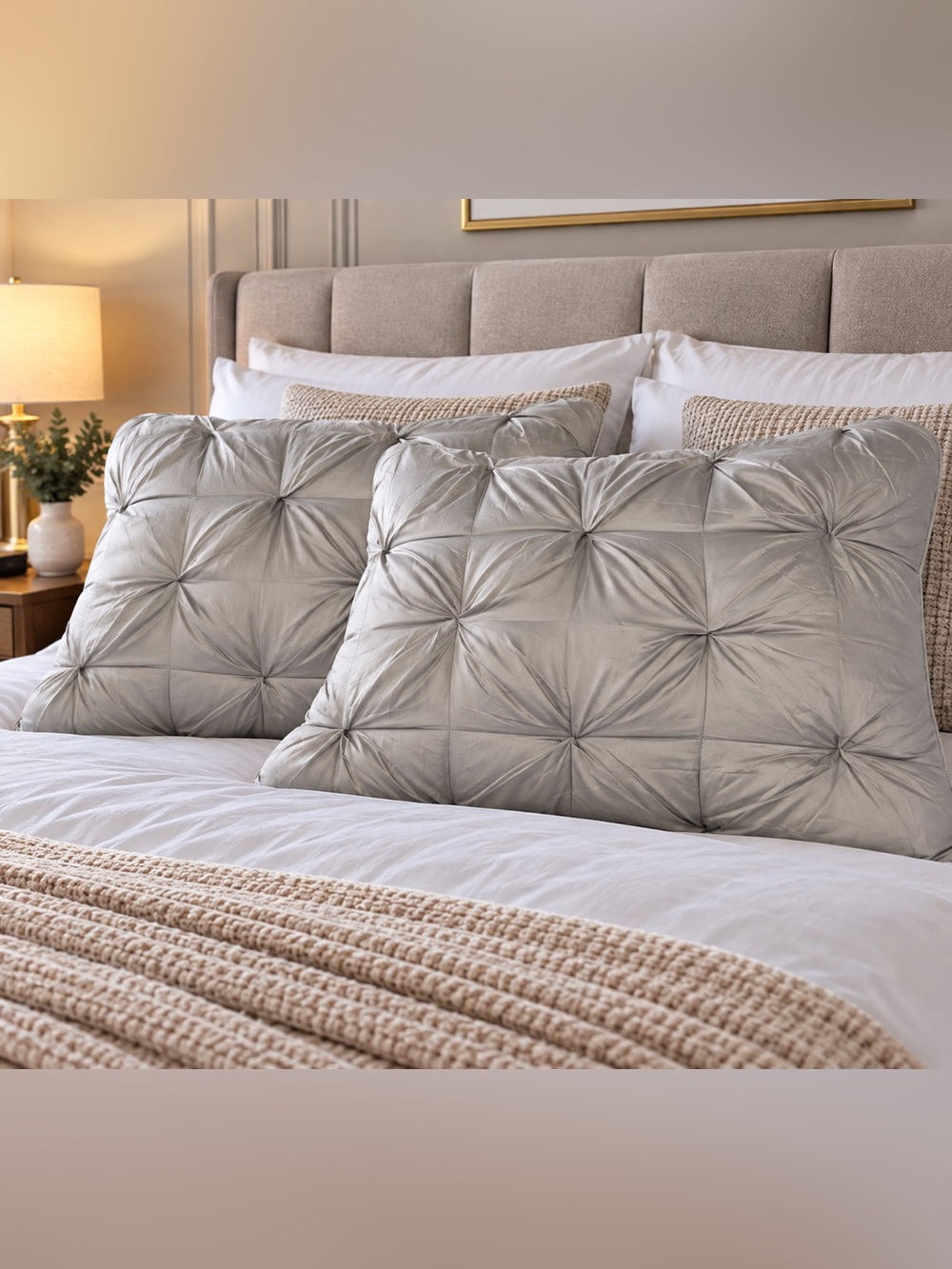 Luxury Tufted 2 set Decorative Pillow - Taupe